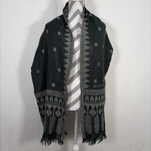 Inoui Inouitoosh Wool Silk Rectangle Lightweight Scarf Wrap 28 X 74 Green/Grey